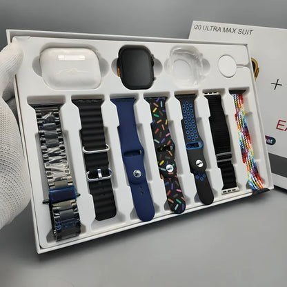 I20 Ultra Max Suit Smart Watch 10-in-1 Bundle | 7 Straps, Earbuds included