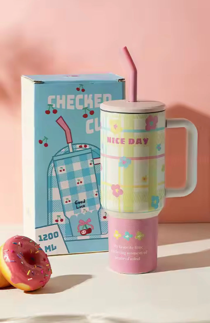 1200ml Printed Stainless Steel Tumbler, Insulated Water Bottle Thermos, Large Water Tumbler For Travel