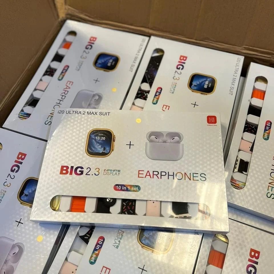 I20 Ultra Max Suit Smart Watch 10-in-1 Bundle | 7 Straps, Earbuds included