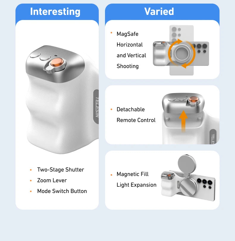 TELESIN Magnetic Phone Camera Shoot Hand Grip Phone Holder Shooting Aid Remote Control Handle for Iphone HUAWEI SAMSUNG Phone