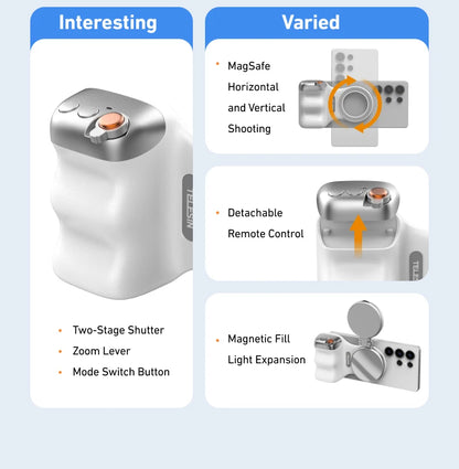 TELESIN Magnetic Phone Camera Shoot Hand Grip Phone Holder Shooting Aid Remote Control Handle for Iphone HUAWEI SAMSUNG Phone