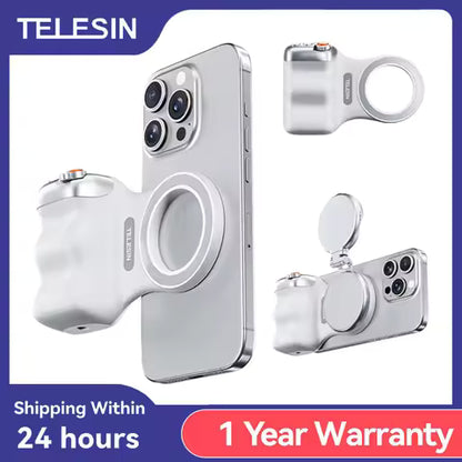 TELESIN Magnetic Phone Camera Shoot Hand Grip Phone Holder Shooting Aid Remote Control Handle for Iphone HUAWEI SAMSUNG Phone