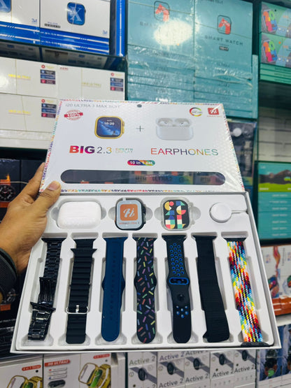 I20 Ultra Max Suit Smart Watch 10-in-1 Bundle | 7 Straps, Earbuds included