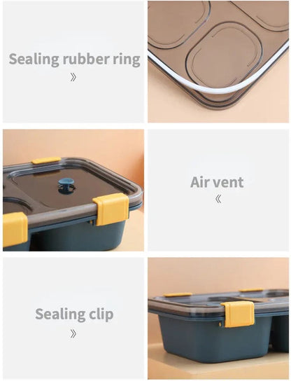 3 Compartment Bento Lunch Box, Portable 3 Grid Dividing Serving Plate, Camping Picnic Portable Plastic Food Fruit Storage Container, Bento Box For Kids, Student Sealed Lunch Box, Stainless Steel Outdoor Food Containeri