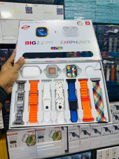I20 Ultra Max Suit Smart Watch 10-in-1 Bundle | 7 Straps, Earbuds included
