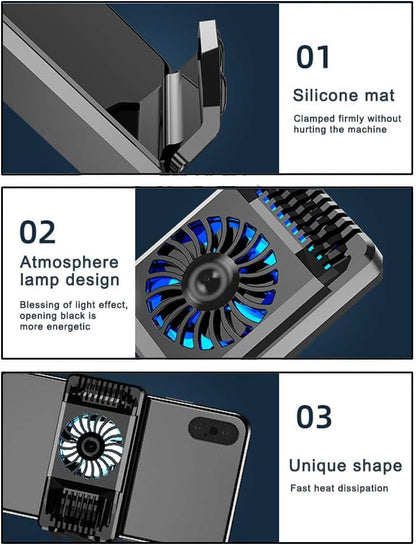 Z16 Mobile Cooler Radiator Stretchable for 4.5 to 6.5 Inches Phones Semiconductor Phone Cooling Bracket with Silent Fan for Video Watchin Gaming Lives